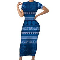 Fiji Marau na Kerisimasi Family Matching Short Sleeve Bodycon Dress and Hawaiian Shirt Blue Tapa Masi Inspired Christmas - Polynesian Pride