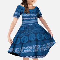 Fiji Marau na Kerisimasi Family Matching Tank Maxi Dress and Hawaiian Shirt Blue Tapa Masi Inspired Christmas - Polynesian Pride