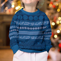 Fiji Marau na Kerisimasi Kid Ugly Christmas Sweater Blue Tapa Masi Inspired Christmas LT9 - Polynesian Pride