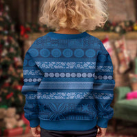 Fiji Marau na Kerisimasi Kid Ugly Christmas Sweater Blue Tapa Masi Inspired Christmas LT9 - Polynesian Pride