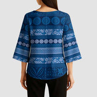 Fiji Marau na Kerisimasi Kimono Sleeve Blouse Blue Tapa Masi Inspired Christmas LT9 - Polynesian Pride