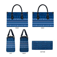 Fiji Marau na Kerisimasi Leather Bag Blue Tapa Masi Inspired Christmas - Polynesian Pride