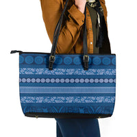 Fiji Marau na Kerisimasi Leather Tote Bag Blue Tapa Masi Inspired Christmas LT9 - Polynesian Pride