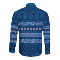 Fiji Marau na Kerisimasi Long Sleeve Button Shirt Blue Tapa Masi Inspired Christmas LT9 - Polynesian Pride