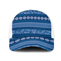 Fiji Marau na Kerisimasi Mesh Trucker Cap Blue Tapa Masi Inspired Christmas LT9 One Size White Blue - Polynesian Pride