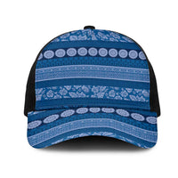 Fiji Marau na Kerisimasi Mesh Trucker Cap Blue Tapa Masi Inspired Christmas LT9 One Size Black Blue - Polynesian Pride