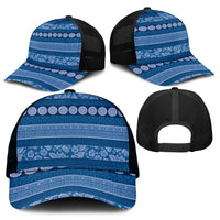 Fiji Marau na Kerisimasi Mesh Trucker Cap Blue Tapa Masi Inspired Christmas - Polynesian Pride