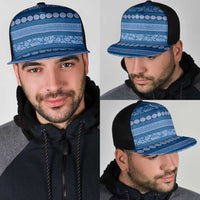 Fiji Marau na Kerisimasi Mesh Trucker Cap Blue Tapa Masi Inspired Christmas LT9 - Polynesian Pride
