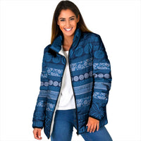 Fiji Marau na Kerisimasi Padded Jacket Blue Tapa Masi Inspired Christmas LT9 Women Blue - Polynesian Pride