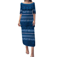 Fiji Marau na Kerisimasi Puletasi Blue Tapa Masi Inspired Christmas LT9 Long Dress Blue - Polynesian Pride