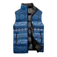 Fiji Marau na Kerisimasi Sleeveless Puffer Jacket Blue Tapa Masi Inspired Christmas LT9 - Polynesian Pride