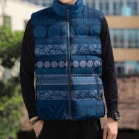 Fiji Marau na Kerisimasi Sleeveless Puffer Jacket Blue Tapa Masi Inspired Christmas LT9 - Polynesian Pride