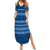 Fiji Marau na Kerisimasi Summer Maxi Dress Blue Tapa Masi Inspired Christmas - Polynesian Pride