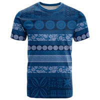 Fiji Marau na Kerisimasi T Shirt Blue Tapa Masi Inspired Christmas LT9 Blue - Polynesian Pride