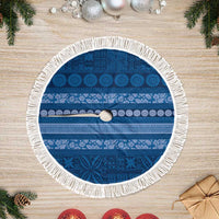Fiji Marau na Kerisimasi Tree Skirt Blue Tapa Masi Inspired Christmas LT9 Fringed Blue - Polynesian Pride