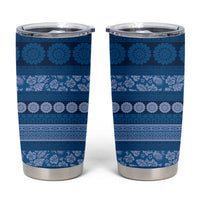 Fiji Marau na Kerisimasi Tumbler Cup Blue Tapa Masi Inspired Christmas - Polynesian Pride