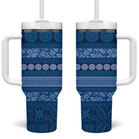 Fiji Marau na Kerisimasi Tumbler With Handle Blue Tapa Masi Inspired Christmas - Polynesian Pride