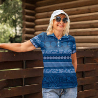Fiji Marau na Kerisimasi Women Polo Shirt Blue Tapa Masi Inspired Christmas - Polynesian Pride