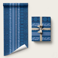 Fiji Marau na Kerisimasi Wrapping Paper Blue Tapa Masi Inspired Christmas LT9 58" × 23" Blue - Polynesian Pride