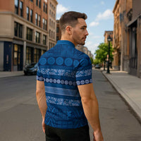 Fiji Marau na Kerisimasi Zipper Polo Shirt Blue Tapa Masi Inspired Christmas LT9 - Polynesian Pride