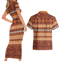 Fiji Marau na Kerisimasi Couples Matching Short Sleeve Bodycon Dress and Hawaiian Shirt Gold Tapa Masi Inspired Christmas - Polynesian Pride