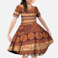 Fiji Marau na Kerisimasi Family Matching Off The Shoulder Long Sleeve Dress and Hawaiian Shirt Gold Tapa Masi Inspired Christmas - Polynesian Pride