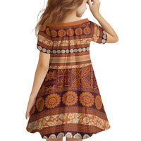 Fiji Marau na Kerisimasi Family Matching Off Shoulder Short Dress and Hawaiian Shirt Gold Tapa Masi Inspired Christmas - Polynesian Pride
