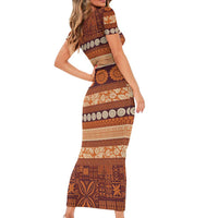 Fiji Marau na Kerisimasi Family Matching Short Sleeve Bodycon Dress and Hawaiian Shirt Gold Tapa Masi Inspired Christmas - Polynesian Pride