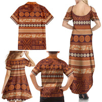 Fiji Marau na Kerisimasi Family Matching Summer Maxi Dress and Hawaiian Shirt Gold Tapa Masi Inspired Christmas - Polynesian Pride