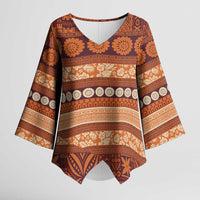 Fiji Marau na Kerisimasi Kimono Sleeve Blouse Gold Tapa Masi Inspired Christmas LT9 Female Gold - Polynesian Pride