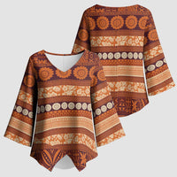 Fiji Marau na Kerisimasi Kimono Sleeve Blouse Gold Tapa Masi Inspired Christmas LT9 - Polynesian Pride