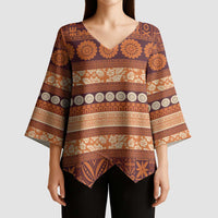 Fiji Marau na Kerisimasi Kimono Sleeve Blouse Gold Tapa Masi Inspired Christmas LT9 - Polynesian Pride