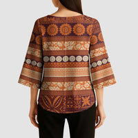 Fiji Marau na Kerisimasi Kimono Sleeve Blouse Gold Tapa Masi Inspired Christmas LT9 - Polynesian Pride