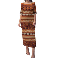 Fiji Marau na Kerisimasi Puletasi Gold Tapa Masi Inspired Christmas LT9 Long Dress Gold - Polynesian Pride