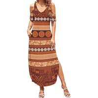Fiji Marau na Kerisimasi Summer Maxi Dress Gold Tapa Masi Inspired Christmas LT9 Women Gold - Polynesian Pride