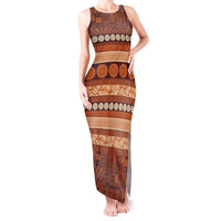 Fiji Marau na Kerisimasi Tank Maxi Dress Gold Tapa Masi Inspired Christmas - Polynesian Pride