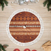 Fiji Marau na Kerisimasi Tree Skirt Gold Tapa Masi Inspired Christmas LT9 Fringed Gold - Polynesian Pride