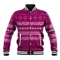 Fiji Marau na Kerisimasi Baseball Jacket Pink Tapa Masi Inspired Christmas LT9 Unisex Pink - Polynesian Pride