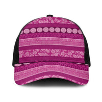 Fiji Marau na Kerisimasi Baseball Net Cap Pink Tapa Masi Inspired Christmas LT9 One Size Black Pink - Polynesian Pride