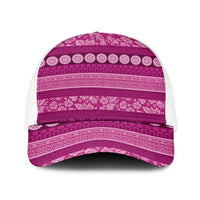 Fiji Marau na Kerisimasi Baseball Net Cap Pink Tapa Masi Inspired Christmas LT9 One Size White Pink - Polynesian Pride