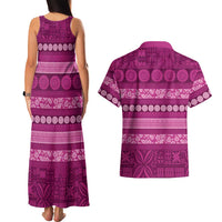Fiji Marau na Kerisimasi Couples Matching Tank Maxi Dress and Hawaiian Shirt Pink Tapa Masi Inspired Christmas - Polynesian Pride