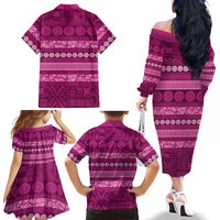 Fiji Marau na Kerisimasi Family Matching Off The Shoulder Long Sleeve Dress and Hawaiian Shirt Pink Tapa Masi Inspired Christmas - Polynesian Pride