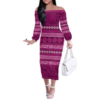 Fiji Marau na Kerisimasi Family Matching Off The Shoulder Long Sleeve Dress and Hawaiian Shirt Pink Tapa Masi Inspired Christmas - Polynesian Pride