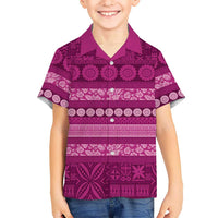 Fiji Marau na Kerisimasi Family Matching Off The Shoulder Long Sleeve Dress and Hawaiian Shirt Pink Tapa Masi Inspired Christmas - Polynesian Pride