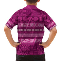 Fiji Marau na Kerisimasi Family Matching Off Shoulder Short Dress and Hawaiian Shirt Pink Tapa Masi Inspired Christmas - Polynesian Pride