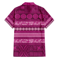 Fiji Marau na Kerisimasi Family Matching Off Shoulder Short Dress and Hawaiian Shirt Pink Tapa Masi Inspired Christmas - Polynesian Pride