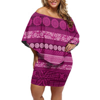 Fiji Marau na Kerisimasi Family Matching Off Shoulder Short Dress and Hawaiian Shirt Pink Tapa Masi Inspired Christmas - Polynesian Pride