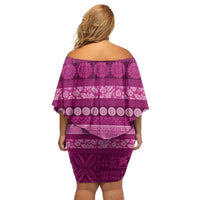 Fiji Marau na Kerisimasi Family Matching Off Shoulder Short Dress and Hawaiian Shirt Pink Tapa Masi Inspired Christmas - Polynesian Pride