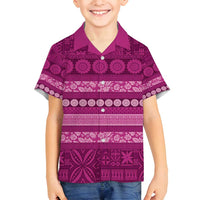Fiji Marau na Kerisimasi Family Matching Off Shoulder Short Dress and Hawaiian Shirt Pink Tapa Masi Inspired Christmas - Polynesian Pride