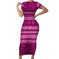 Fiji Marau na Kerisimasi Family Matching Short Sleeve Bodycon Dress and Hawaiian Shirt Pink Tapa Masi Inspired Christmas - Polynesian Pride